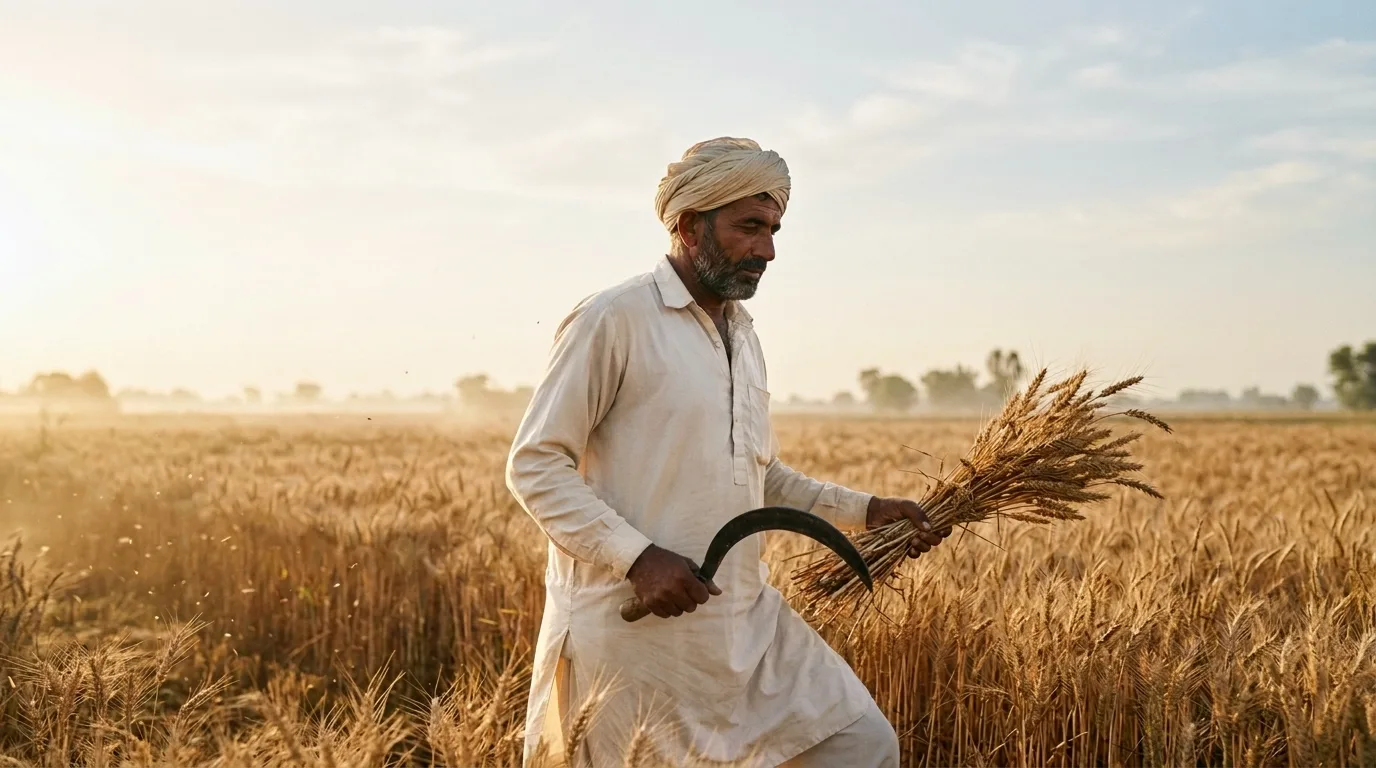 Golden wheat harvested by hand in the field
